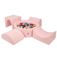 KiddyMoon Spielplatz aus Schaumstoff mit Rund Bällebad (300 Bälle) Ballgruben für Babys Spielbad Hindernisläufen, Hergestellt in der EU, pink:hellgrün/gelb/türkis/orange/dunkelpink/violet, Bällebad (200 Bälle) + Version 1
