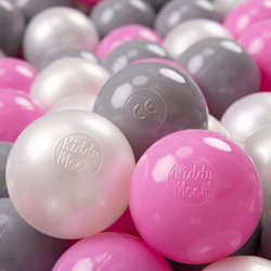 KiddyMoon Kinder Bälle für Bällebad Baby Spielbälle Plastikbälle ∅7cm Made in EU, perle/grau/rosa, 100 Bälle/7cm