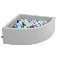 KiddyMoon Viertel Eckig Bällebad Bällepool ∅ 7Cm Ballgruben Für Babys Spielbad Kleinkinder, Hergestellt in der EU, hellgrau:perle/puderrosa/babyblau/mint/silbern, 90x30cm/200 Bälle