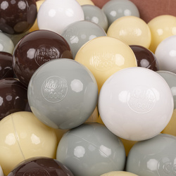 KiddyMoon Kinder Bälle für Bällebad Baby Spielbälle Plastikbälle ∅7cm Made in EU, grüngrau/pastellgelb/braun/weiß, 50 Bälle/7cm