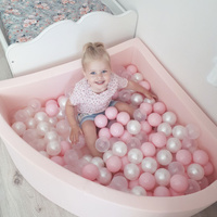 KiddyMoon Viertel Eckig Bällebad Bällepool ∅ 7Cm Ballgruben Für Babys Spielbad Kleinkinder, Hergestellt in der EU, hellgrau:perle/blau/babyblau/transparent/silbern, 90 x 30 cm 300 Bälle
