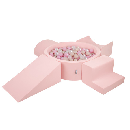 KiddyMoon Spielplatz aus Schaumstoff mit Bällebad und Bällen Hindernisläufen, pink:pastellbeige/puderrosa/perle, Bällebad (200 Bälle) + Version 5