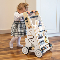 KiddyMoon Lauflernwagen aus Holz für Kinder Lauflernhilfe Spaß Babys, Laufen Lernen, Multifunktion Holzspielzeug für Kleinekinder Montessori-Spielzeug,, Schwarz - Weiß, Griff Verstellbar