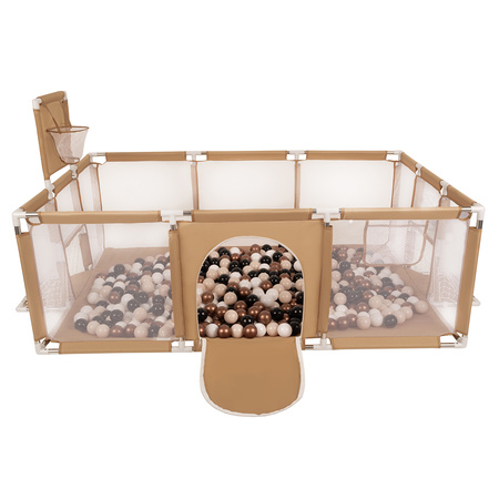 Laufstall Baby Großer Spielplatz mit Bällen Laufgitter für Kinder, beige:pastellbeige/kupferrot/weiß/schwarz, 400 Bällen
