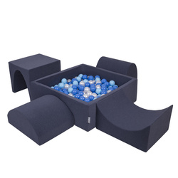 KiddyMoon Spielplatz aus Schaumstoff mit Quadrat Bällebad (300 Bälle) Ballgruben für Babys Spielbad Hindernisläufen, Hergestellt in der EU, dunkelblau:babyblue/blau/perle, Bällebad (200 Bälle) + Version 1