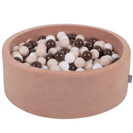 KiddyMoon Bällebad Bällepool mit bunten Bällen ∅ 7Cm  für Babys Kinder Rund, Kaffee:pastellbeige/braun/weiß, 90x30cm/200 Bälle