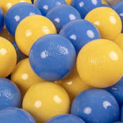KiddyMoon Kinder Bälle für Bällebad Baby Plastikbälle Spielbälle ∅6cm Made in EU, blau/gelb, 100 Bälle/6cm