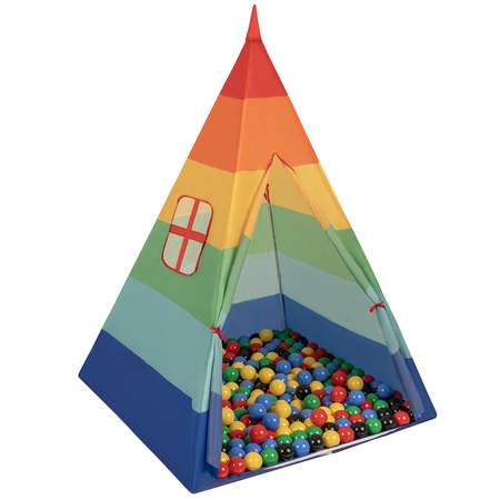 Tipi Spielzelt mit Bälle Indianerzelt für Kinder Kinderzimmer Zelt, mehrfarbig:schwarz/gelb/blau/rot/grün, 900 Bälle