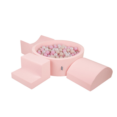 KiddyMoon Spielplatz aus Schaumstoff mit Bällebad und Bälle Hindernisläufen, pink:pastellbeige/puderrosa/perle, Bällebad (300 Bälle) + Version 6