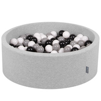 KiddyMoon Bällebad Bällepool mit bunten Bällen ∅ 7Cm  für Babys Kinder Rund, hellgrau:weiß/schwarz/grau, 90 x 30 cm 200 Bälle