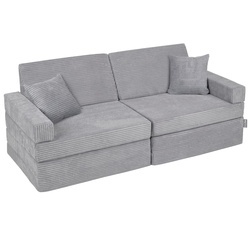 KiddyMoon Kindersofa aus Schaumstoff Spielsofa für Kinder Schlafsofa Kindersessel Sofa für Kinderzimmer Kindercouch Faltmatratze, dunkelgrau, Kindersofa mit 2 Kissen