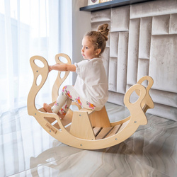 KiddyMoon Rocker Bogen Wippe aus Holz für Kinder, Kletterbogen Holz Wippe Babys Wippe, Holzbogen, Holzspielzeug Montessori Spielzeug, Modell WR-001, Weiß, 90,6x39x69 cm