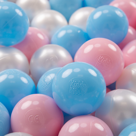 KiddyMoon Kinder Bälle für Bällebad Baby Spielbälle Plastikbälle ∅7cm Made in EU, baby blau/puderrosa/perle