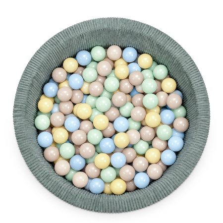 KiddyMoon Bällebad Für Kinder Aus Schaumstoff, 90 X 30 cm, Weicher Rippbezug, Abnehmbarer Bezug, Weiches Und Sicheres Spielzeug, Waschbar, grün:pastellbeige/pastellblau/pastellgelb/minze, 90x30cm/100 Bälle