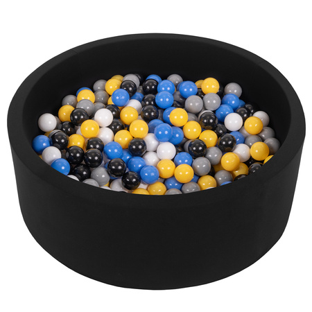 Bällebad Bällepool für Baby Kinder mit 200 bunten Bällen Rund, schwarz: schwarz/weiß/grau/blau/gelb, 90x30cm/200 Bälle
