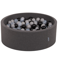 KiddyMoon Bällebad Bällepool mit bunten Bällen ∅ 7Cm  für Babys Kinder Rund, Dunkelgrau, 90 x 30 cm 200 Bälle