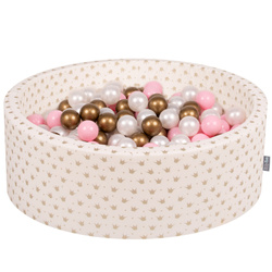 KiddyMoon Rund Bällebad Bällepool 7Cm Kronen-Muster Ballgruben Für Babys Spielbad Kleinkinder, Hergestellt in der EU, Golden-Ecru: Puderrosa/ Perle/ Gelb