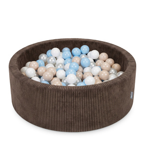 KiddyMoon Bällebad Für Kinder Aus Schaumstoff, 90 X 30 cm, Weicher Rippbezug, Abnehmbarer Bezug, Weiches Und Sicheres Spielzeug, Waschbar, Braun: Pastellbeige/Pastellblau/Weiß/Perle, 90x30cm/200 Bälle