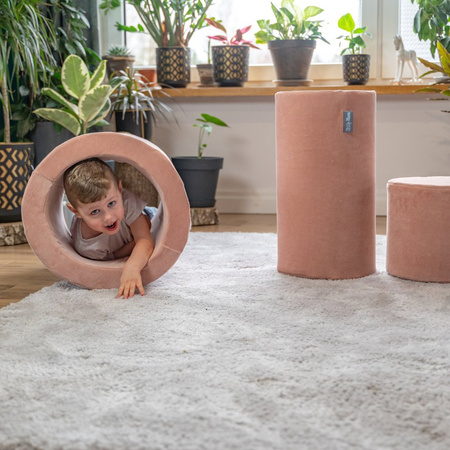 KiddyMoon Spielplatz Velvet Aus Schaumstoff Mit Samt  Für Babys Hindernisläufen - Fass, Wüstenrosa