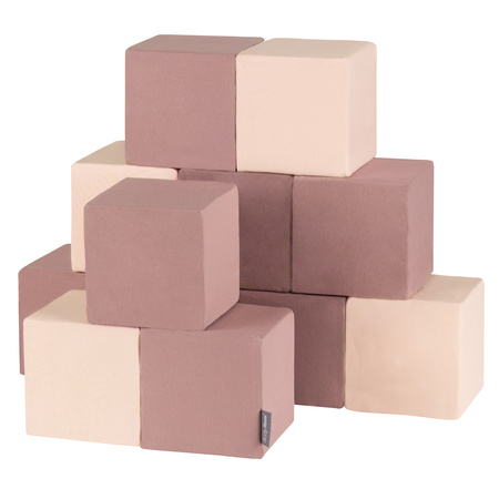 KiddyMoon Weiche Bausteine aus Schaumstoff für Kinder, Blöcke: erikafarben-beige, 12 Stücke