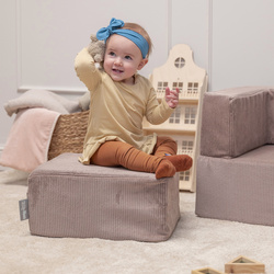 KiddyMoon Kindersofa mit Zwei Weichen Puffen Für Kinder Bequemes und Leichtes Schaumstoff-Sofa Gerippter Stoff Abnehmbarer Bezug Perfekt für Entspannung und Kreativität, dunkelbeige, Sofa/Puff