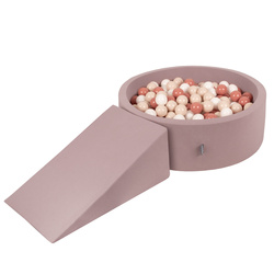 KiddyMoon Spielplatz aus Schaumstoff mit Bällebad und Bällen Hindernisläufen, erikafarben:pastellbeige/lachsfarben/weiß, Bällebad (100 Bälle) + Zwickel