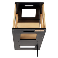 KiddyMoon Lernturm für Kinder ab 1 Jahr, Anti-Kipp-Schutz, 3-fach höhenverstellbar, Schutzbügel, Montessori Küchenhelfer, Schwarz/Natürlich, 91,5x39,3x49,4