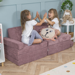 KiddyMoon Kindersofa aus Schaumstoff Spielsofa für Kinder Schlafsofa Kindersessel Sofa für Kinderzimmer Kindercouch Faltmatratze, violett, Kindersofa mit 2 Kissen