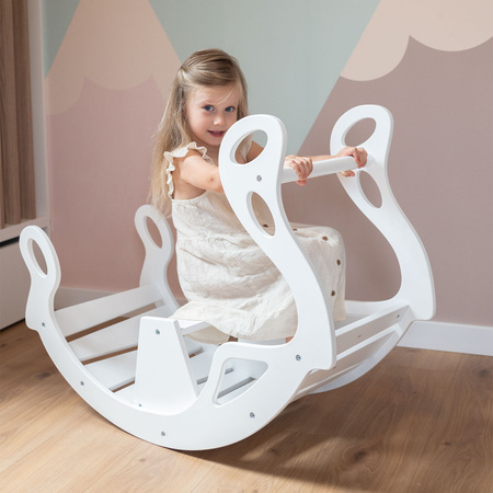KiddyMoon Rocker Bogen Wippe aus Holz für Kinder, Kletterbogen Holz Wippe Babys Wippe, Holzbogen, Holzspielzeug Montessori Spielzeug, Modell WR-001, Weiß, 90,6x39x69 cm