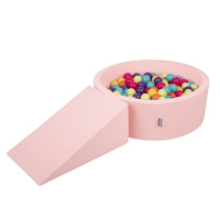 KiddyMoon Spielplatz aus Schaumstoff mit Bällebad und Bällen Hindernisläufen, pink:hellgrün/gelb/türkis/orange/dunkelpink/violett, Bällebad (200 Bälle) + Zwickel