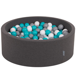KiddyMoon Bällebad Bällepool mit bunten Bällen ∅ 7Cm  für Babys Kinder Rund, dunkelgrau:grau/weiß/türkis, 90x30cm/300 Bälle