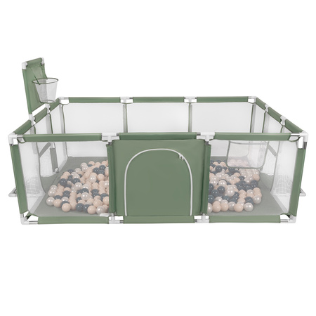 Laufstall Baby Großer Spielplatz mit Bällen Laufgitter für Kinder, grün:dunkeltürkis/pastellbeige/perle, 200 Bällen