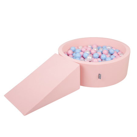 KiddyMoon Spielplatz aus Schaumstoff mit Bällebad und Bällen Hindernisläufen, pink:babyblue/puderrosa/perle, Bällebad (200 Bälle) + Zwickel