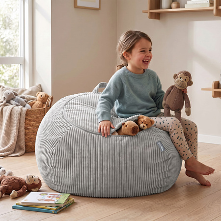 KiddyMoon Sitzsack für Kinder 2-in-1 Spielzeug Aufbewahrung 80x80x50cm, Hellgrau