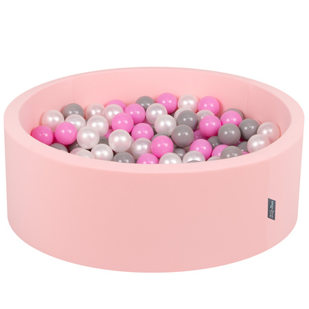 KiddyMoon Bällebad Bällepool mit bunten Bällen ∅ 7Cm  für Babys Kinder Rund, pink:perle/grau/pink, 90 x 30 cm 300 Bälle