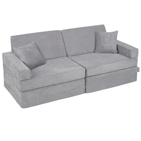 KiddyMoon Kindersofa aus Schaumstoff Spielsofa für Kinder Schlafsofa Kindersessel Sofa für Kinderzimmer Kindercouch Faltmatratze, dunkelgrau, Kindersofa mit 2 Kissen