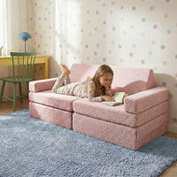 KiddyMoon Kindersofa aus Schaumstoff mit Teddy-Plüsch, modular und klappbar, zum Spielen, Lesen und Entspannen, rosa, Kindersofa