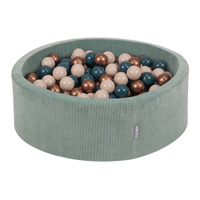 KiddyMoon Bällebad Kinder Schaumstoff Mit Bälle Für Baby ab 1 Jahr, grün: dunkeltürkis/pastellbeige/kupferrot, 90x30cm/100 Bälle