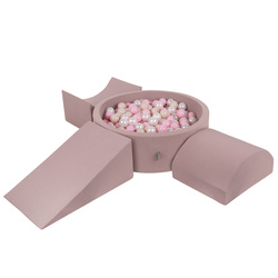 KiddyMoon Spielplatz aus Schaumstoff mit Bällebad und Bällen Hindernisläufen, erikafarben:pastellbeige/puderrosa/perle, Bällebad (200 Bälle) + Version 4