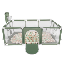 Laufstall Baby Großer Spielplatz mit Bällen Laufgitter für Kinder, grün:pastellbeige/weiß/minze, 400 Bälle