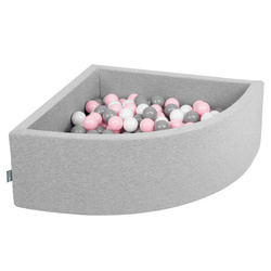 KiddyMoon Viertel Eckig Bällebad Bällepool ∅ 7Cm Ballgruben Für Babys Spielbad Kleinkinder, Hergestellt in der EU, hellgrau:weiß/grau/puderrosa, 90x30cm/200 Bälle