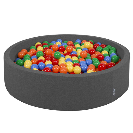 KiddyMoon Rund Bällebad Bällepool ∅ 7Cm Ballgruben Bunten Bällen Für Babys Spielbad Kleinkinder, Hergestellt in der EU, dunkelgrau:gelb-grün-blau-rot-orange, 120x30cm/600 Bälle