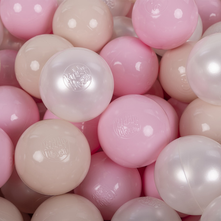 KiddyMoon Kinder Bälle für Bällebad Baby Spielbälle Plastikbälle ∅7cm Made in EU, pastellbeige/puderrosa/perle, 300 Bälle/7cm