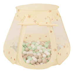 Baby Spielzelt Mit Plastikbällen Für Kinder Leicht Und Kompakt Ideal Für Drinnen Und Draußen Fördert Sensorische Integration Schneller Aufbau, Hellbeige: Pastellbeige/Weiß/Minze, 100 Stück