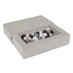 KiddyMoon Kindersofa und Bällen Für Kinder Weiches Schaumstoff-Sofa Leich Modulares Sofa Vielseitig Abnehmbarer Bezug Perfekt für Spiel Lernen und Entspannung, hellgrau: pastellbeige/grau/weiß/schwarz, Sofa + 100 Bälle