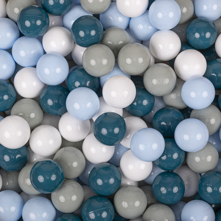 KiddyMoon Rund Bällebad Velvet Bällepool ∅ 7Cm Ballgruben Für Babys Spielbad Kleinkinder, Hergestellt in der EU, waldgrün: dunkeltürkis/grüngrau/pastellblau/weiß, 90 x 30 cm 200 Bälle