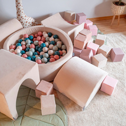 KiddyMoon Kinder Bälle für Bällebad Baby Spielbälle Plastikbälle ∅7cm Made in EU, dunkeltürkis/pastellbeige/grüngrau/lachsfarben, 300 Bälle/7cm