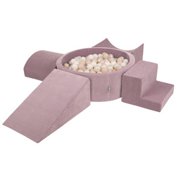 KiddyMoon Spielplatz Aus Schaumstoff Für Kinder mit Bälle Waschbare Bezug, violett: pastellbeige/weiß/perle, Bällebad (200 Bälle) + Version 5