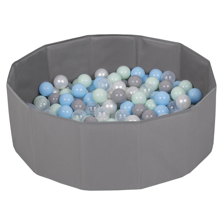 Faltbare Bällebad mit Bälle für Kinder Spielbad, grau:perle/grau/transparent/babyblau/mint, 300 Bälle