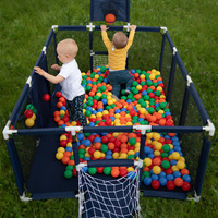 Laufstall Baby Großer Spielplatz mit Bällen Laufgitter für Kinder, Dunkelblau:türkis/blau/gelb/transparent, 100 Bällen